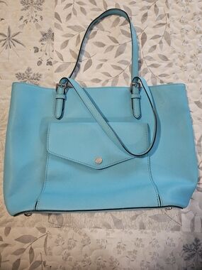 Michael Kors Aqua Blue Leather Tote with Front Pocket